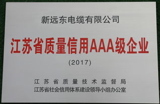 新远东电缆荣获江苏省质量信用aaa级企业